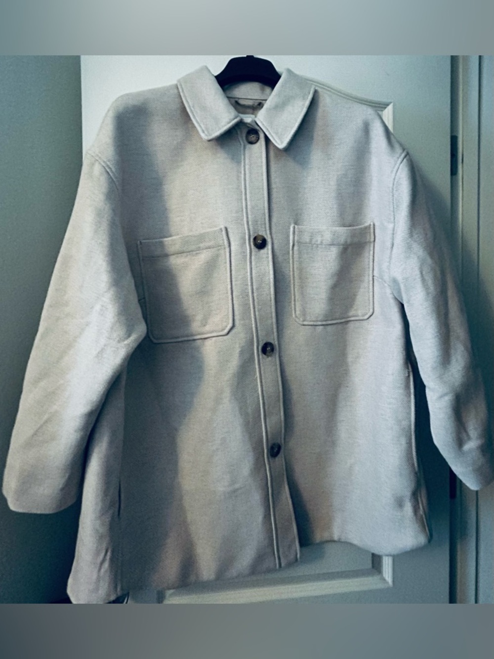H&M Neutral Beige & Cream Textured Wool Blend Fully Lined Jacket